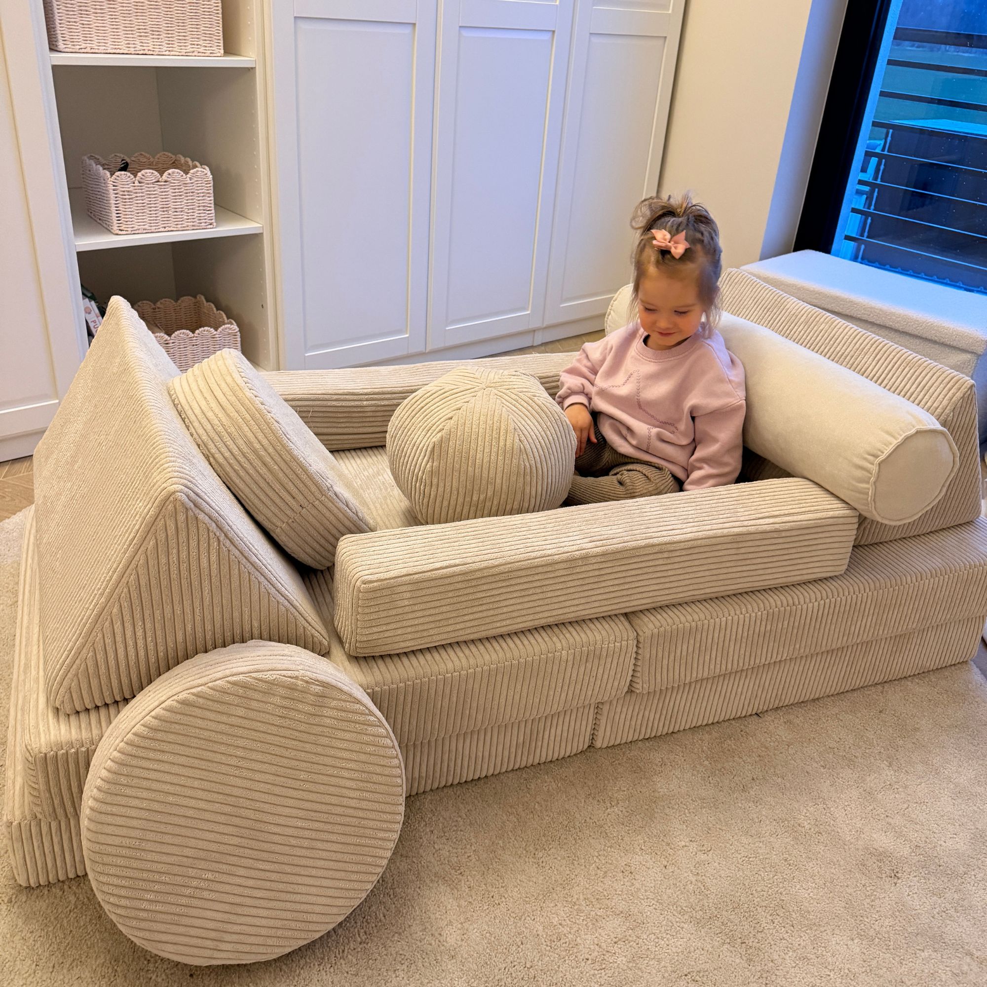 Sofa modułowa dla dziecka Soffi Cordy Sofa modułowa do zabawy Soffi Cordy piaskowa