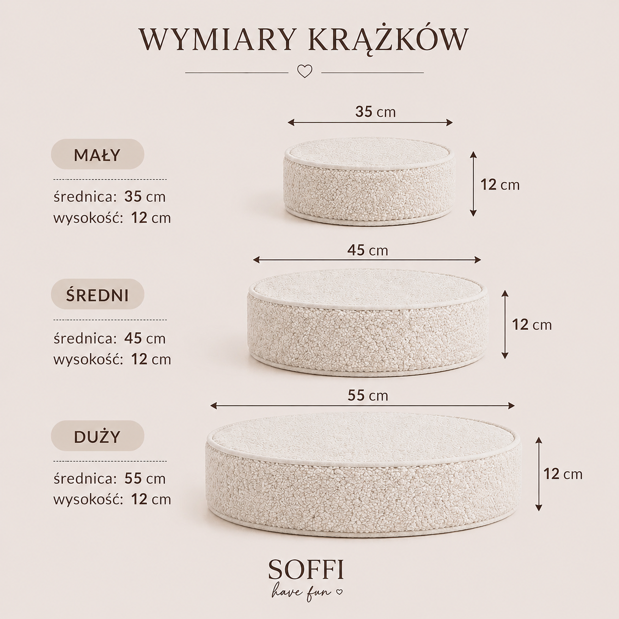 Zestaw krążków sensorycznych dla dzieci Soffi Nubi Teddy Wymiary krążków sensorycznych do zabawy dla dzieci Soffi Nubi Teddy